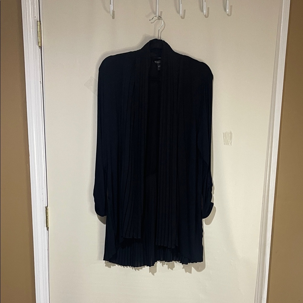 NWOT August Silk Elegant Black Draped, Open Front Long Sleeve Cardigan SZ Large